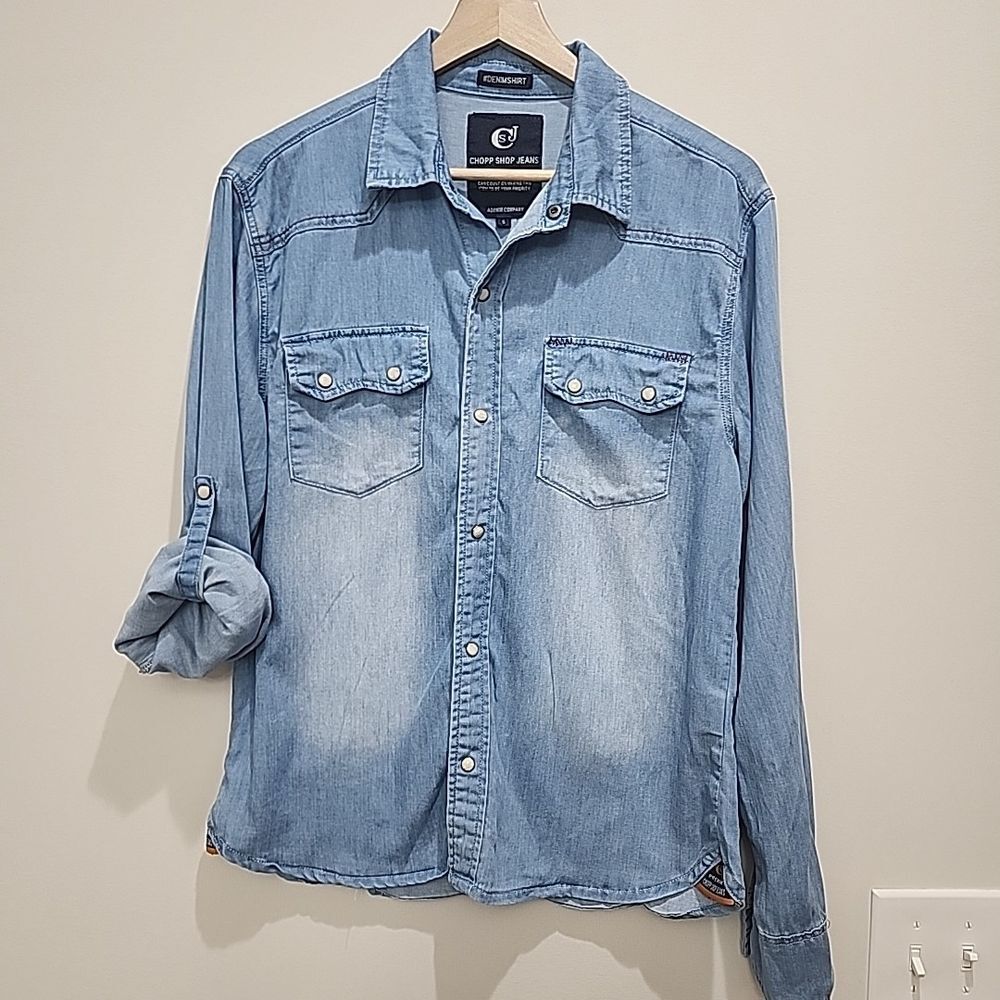 Chopp Shop Jean Premium Denim Snap Button Down Long Sleeve Men Top Small Country